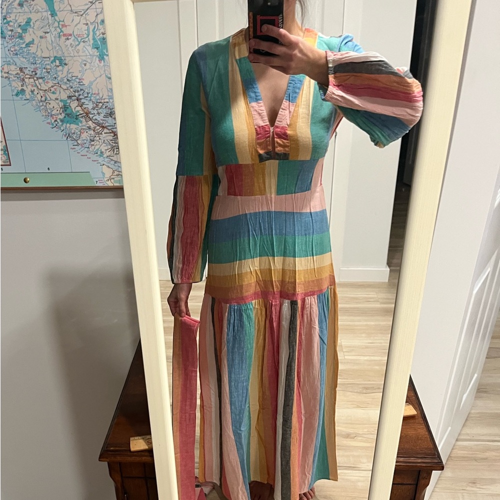 Multicolour Striped Long-sleeve Maxi Dress